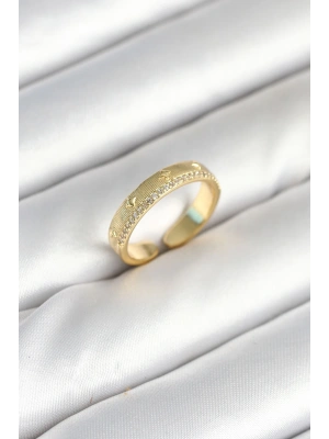 Gold Renk Şerit Zirkon Taşlı Kadın Yüzük