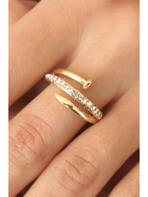 Gold Renk Taşlı Çivi Ayarlanabilir Kadın Yüzük