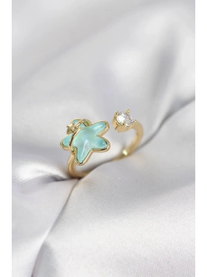 Gold Renk Turkuaz Yıldız Model Kadın Yüzük
