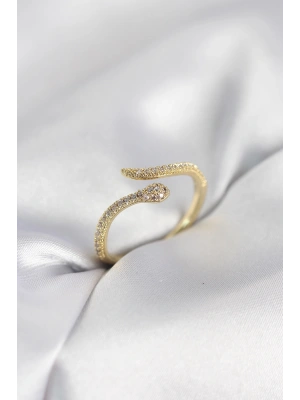 Gold Renk Yılan Model Zirkon Taşlı Kadın Yüzük