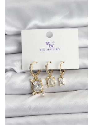 Gold Renk Zirkon Taşlı Kadın Küpe