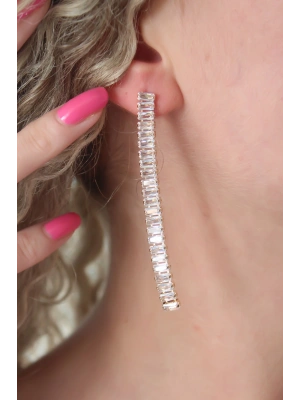 Gold Renk Zirkon Taşlı Kadın Küpe