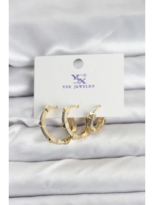 Gold Renk Zirkon Taşlı Kadın Küpe