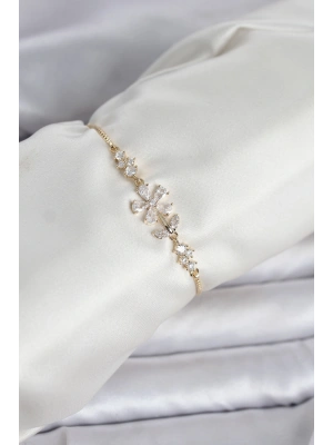 Gold Renk Zirkon Taşlı Papatya Model Asansörlü Kadın Bileklik