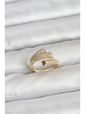 Gold Renk Zirkon Taşlı Pirinç Kadın Yüzük