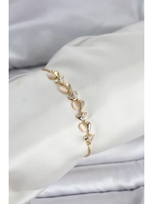 Gold Renk Zirkon Taşlı Sıralı Damla Model Asansörlü Kadın Bileklik