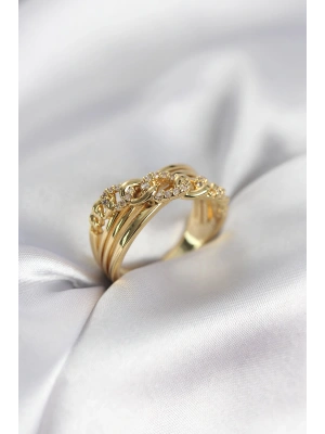 Gold Renk Zirkon Taşlı Zincir Model Kadın Yüzük