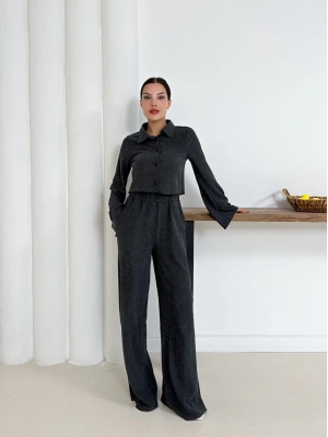 Gömlek yaka kaplama düğmeli takım antrasit st265866