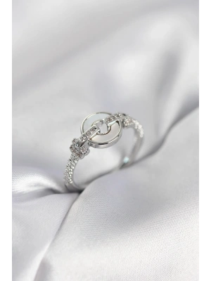 Gümüş Renk Daire Form Sedef ve Zirkon Taşlı Kadın Yüzük