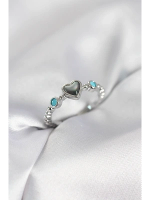 Gümüş Renk Hematit Taşlı Kadın Yüzük