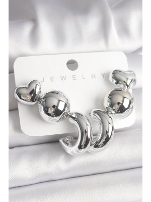 Gümüş Renk Kalp Halka Figür CCB Plastik Kadın Küpe Seti