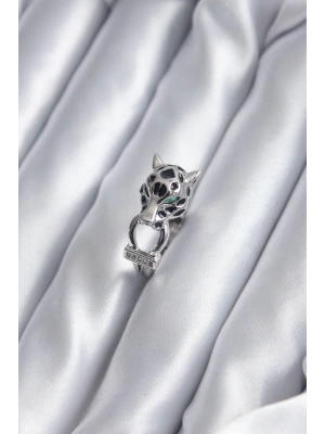 Gümüş Renk Kaplan Model Zirkon Taş Detay VİP Kadın Yüzük