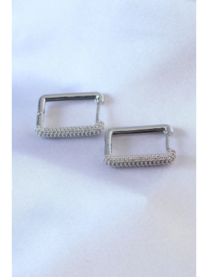 Gümüş Renk Kare Model Zirkon Taşlı Pirinç Kadın Küpe