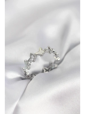 Gümüş Renk Kelebek Model Pirinç Kadın Yüzük