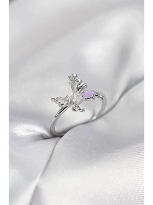 Gümüş Renk Kelebek Model Zirkon Taşlı Kadın Yüzük