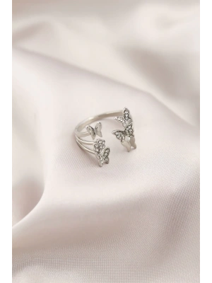 Gümüş Renk Metal Kelebek Model Kadın Yüzük