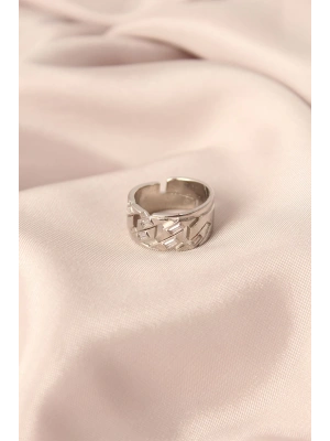 Gümüş Renk Metal Taşlı Model Ayarlanabilir Kadın Yüzük