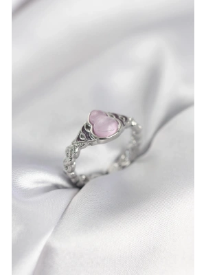 Gümüş Renk Pembe Damla Model Kadın Yüzük