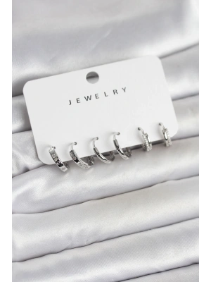 Gümüş Renk Pirinç 3 Çift Kadın Küpe Seti