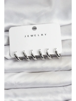 Gümüş Renk Pirinç Halka Kadın Küpe Seti