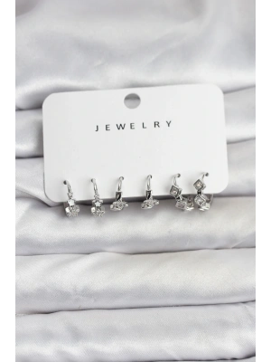 Gümüş Renk Pirinç Yıldız Modelli Kadın Küpe Seti