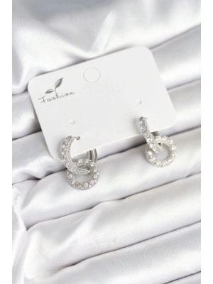 Gümüş Renk Pirinç Zirkon Taşlı Halka Model Kadın Küpe