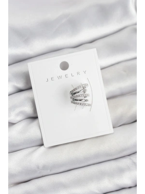 Gümüş Renk Pirinç Zirkon Taşlı Kıkırdak Earcuff Küpe
