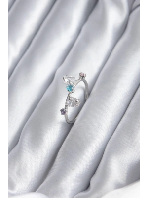 Gümüş Renk Renkli Zirkon Taşlı Kadın Yüzük