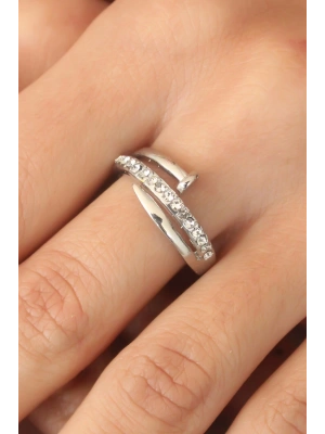 Gümüş Renk Taşlı Çivi Ayarlanabilir Kadın Yüzük