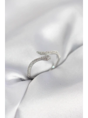 Gümüş Renk Yılan Model Zirkon Taşlı Kadın Yüzük