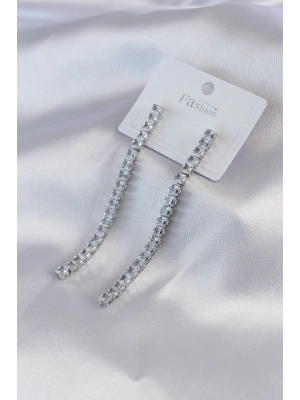 Gümüş Renk Zirkon Taşlı Kadın Küpe