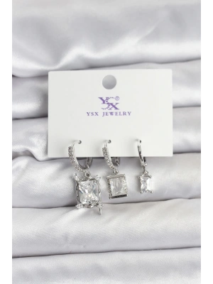 Gümüş Renk Zirkon Taşlı Kadın Küpe