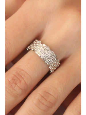 Gümüş Renk Zirkon Taşlı Kalpli Ayarlanabilir Kadın Yüzük