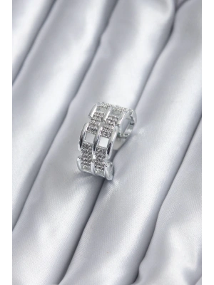 Gümüş Renk Zirkon Taşlı Kemer Model Kadın Yüzük