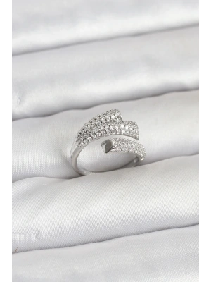 Gümüş Renk Zirkon Taşlı Pirinç Kadın Yüzük