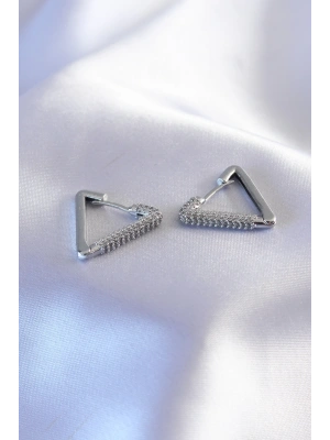 Gümüş Renk Zirkon Taşlı Üçgen Model Kadın Küpe