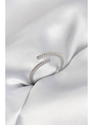 Gümüş Renk Zirkon Taşlı Yılan Tarz Kadın Yüzük