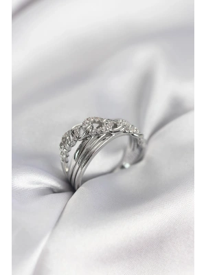 Gümüş Renk Zirkon Taşlı Zincir Model Kadın Yüzük