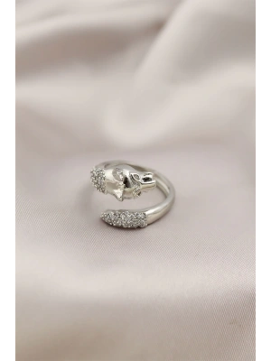 Gümüş Renkli Metal Kaplan Model Zirkon Taşlı Kadın Yüzük