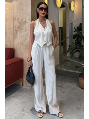 Halter Yaka Yelekli Modal Takım 10144