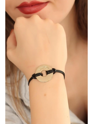 HAPPY (Mutlu) Siyah Deri İpli Unisex Mood Bileklik