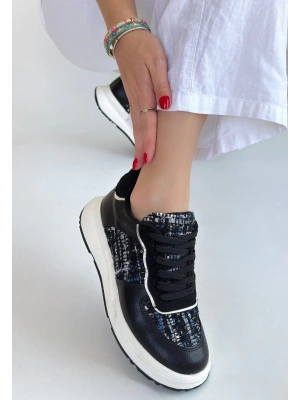 Hawer Siyah Cilt Bağcıklı Spor Ayakkabı