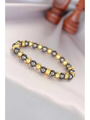 Hematit Füme Gold Renk Doğal Taş Erkek Bileklik