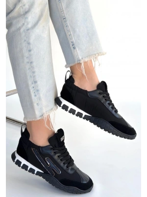 Huer Siyah Nubuk Bağcıklı Spor Ayakkabı