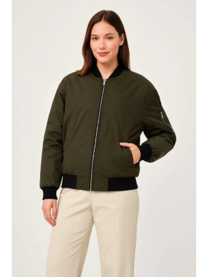 Içi Astarlı Fermuarlı Bomber Mont Ceket - Haki