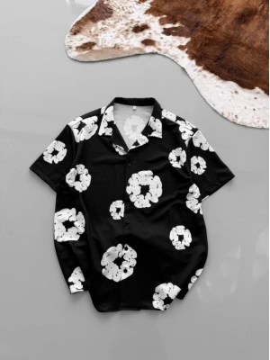 İki İplik Kumaş Baskılı Gömlek - Siyah