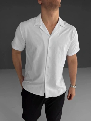 İki İplik Kumaş  Gömlek - Beyaz