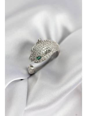 Jaguar Model Gümüş Renk Zirkon Taşlı Kadın Yüzük