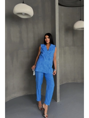 JAKAR KUMAŞ YELEK - PANTOLON TAKIM - Mavi