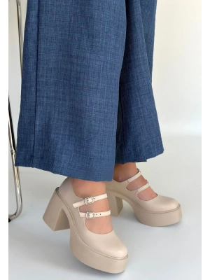 Jarlo Bej Cilt Dolgu Topuk Ayakkabı